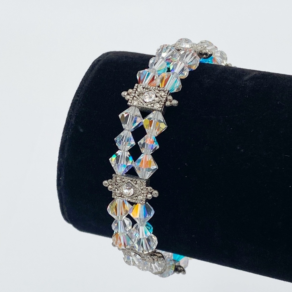 Vintage Crystal Glass and Rhinestone Double Strand Bracelet